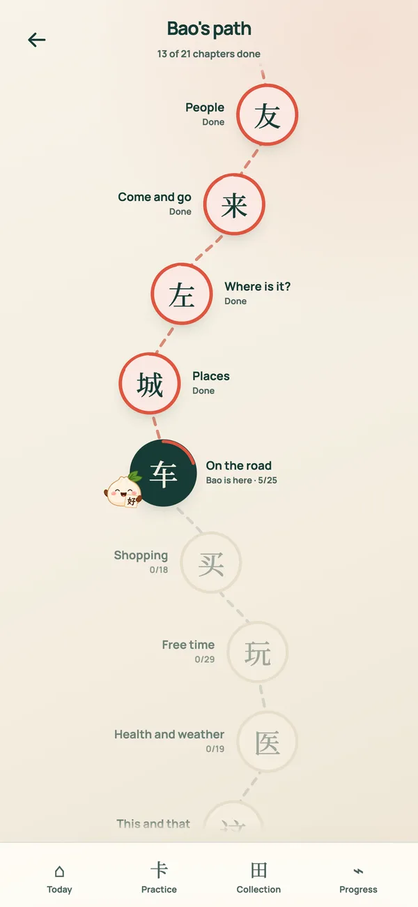 Bao's path: 21 HSK 1 chapters from Hello to Have and have not