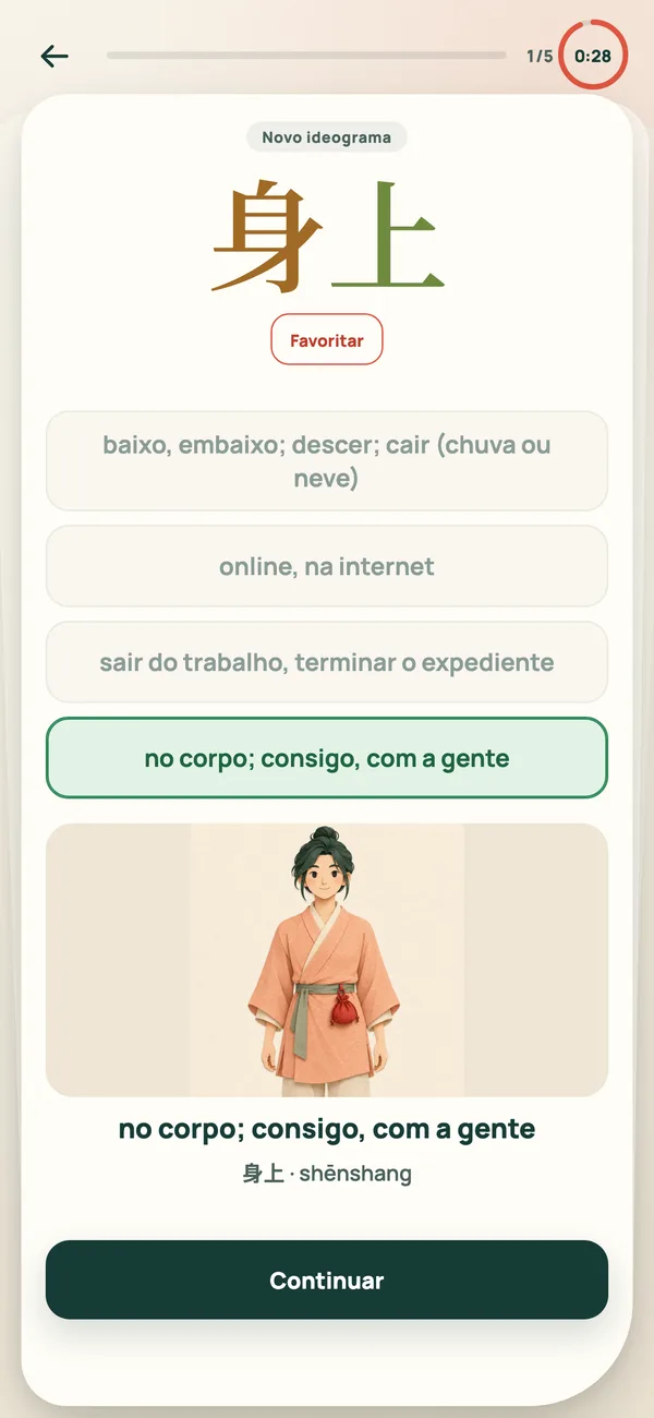 Quizzes de quatro opções com imagens para fixar a resposta